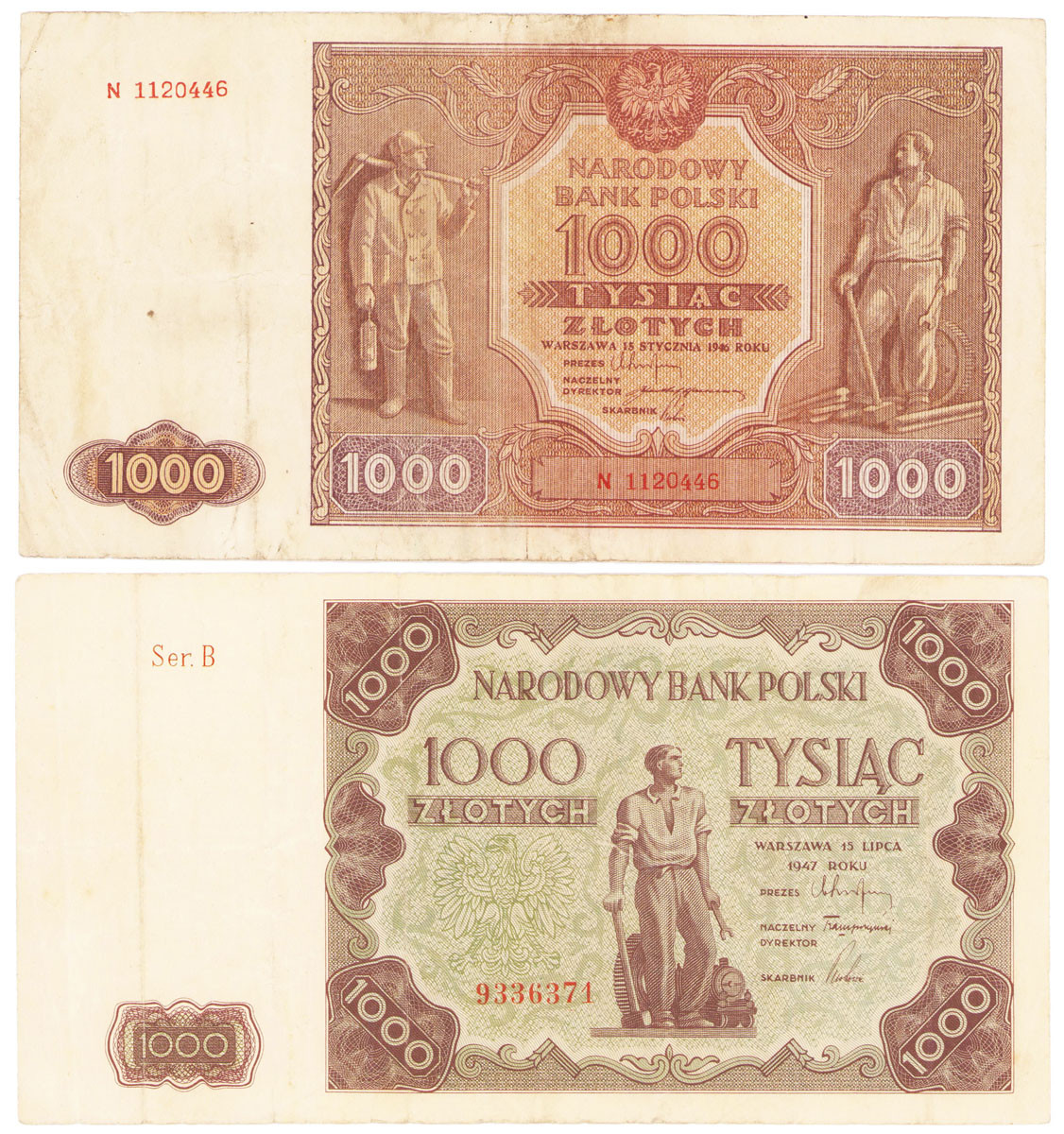1.000 złotych 1946 seria N i 1.000 złotych 1947 seria B - RZADSZE